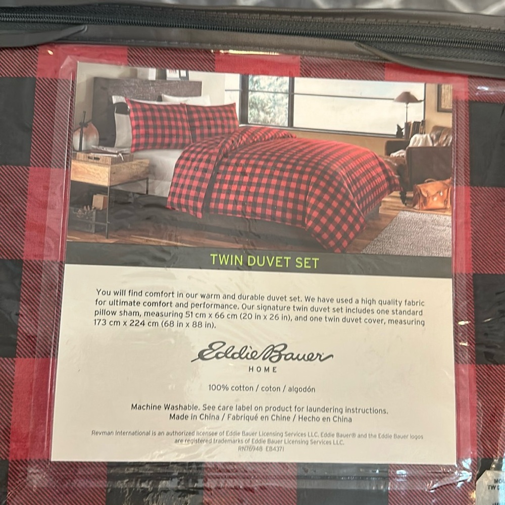 Eddie Bauer Mountain Plaid Red Twin Duvet Set